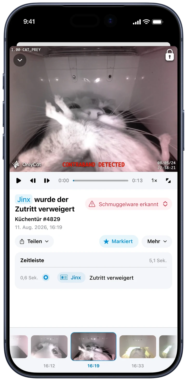 Sehen, was passiert ist. Öffne ein Ereignis, sieh dir das Video an, schau genauer hin und teile einen Clip. Von der gewöhnlichen Ankunft bis zur Lieferung, die draußen blieb.