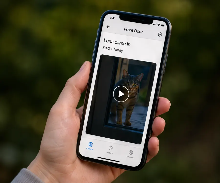 An OnlyCat arrival notification on a phone