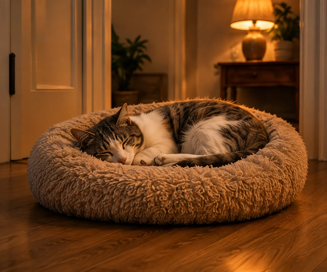 Een kat slaapt vredig binnen